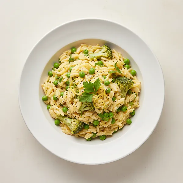 Creamy Lemon Orzo with Peas & Broccoli